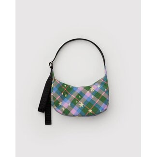 Baggu Small Nylon Crescent Bag - Green Star Plaid