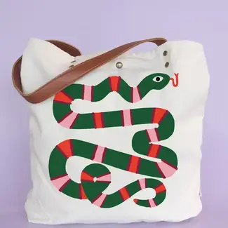 Idlewild Co. Striped Snake Canvas Tote Bag