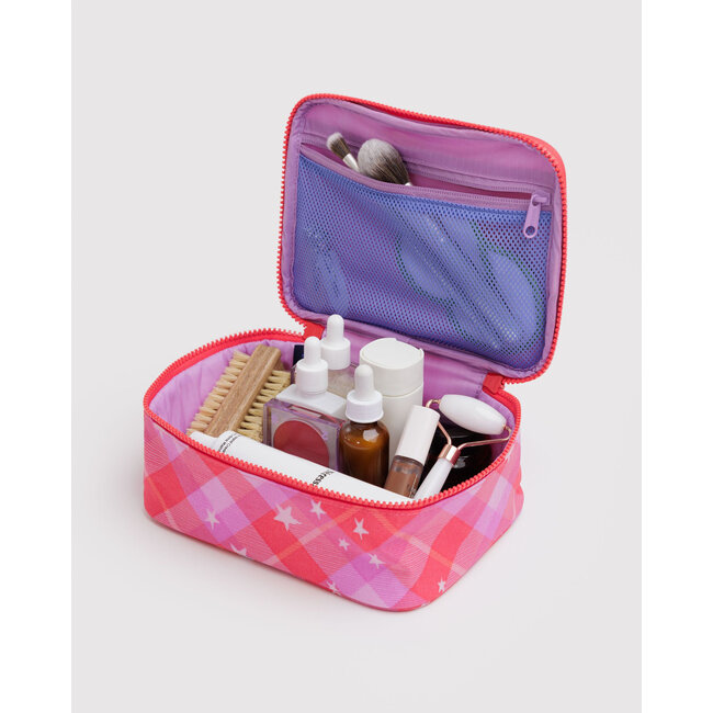 Baggu Small Cosmetic Case- Pink Star Plaid