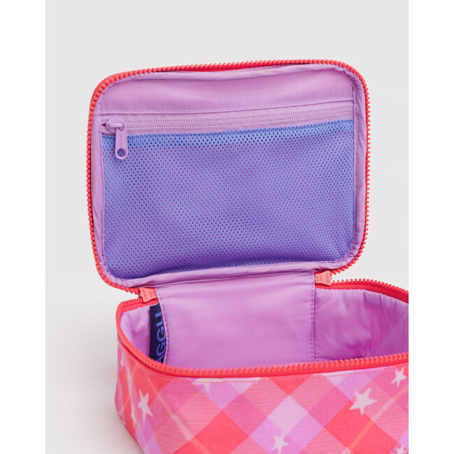 Baggu Small Cosmetic Case- Pink Star Plaid