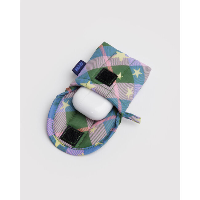 Baggu Puffy Earbuds Case - Green Star Plaid