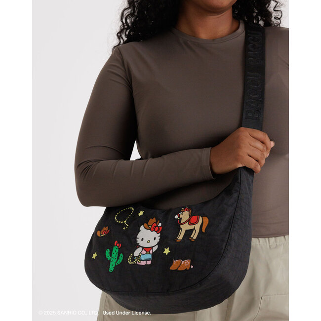 Baggu Medium Nylon Crescent Bag - Embroidered Hello Kitty Western