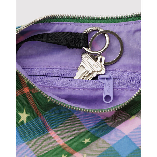 Baggu Small Nylon Crescent Bag - Green Star Plaid