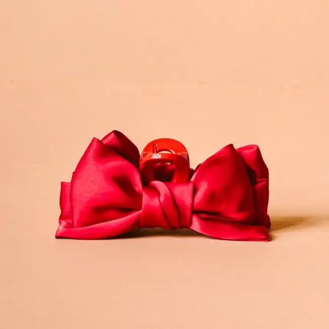 The Darling Effect Mini Satin Bow Claw Clip-Red