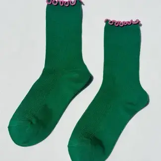 Le Bon Shoppe Ruffled Modal Socks-Spinach/Pink Edge