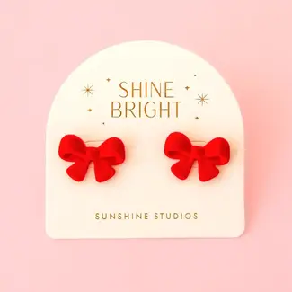 Sunshine Studios Flocked Bow Earring- Red