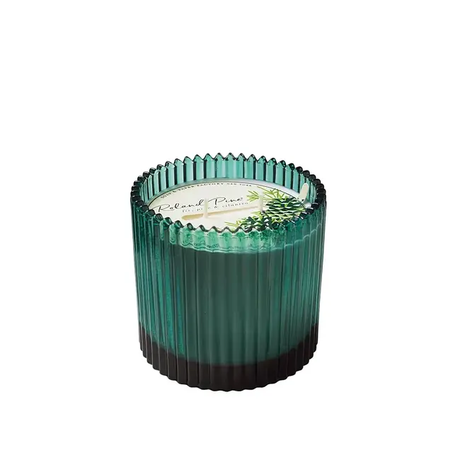 Soap and Paper Factory Roland Pine 14 oz Two-Wick Green Ribbed Glass Candle