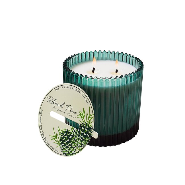 Soap and Paper Factory Roland Pine 14 oz Two-Wick Green Ribbed Glass Candle