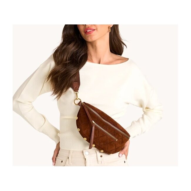 Hammitt Charles Crossbody Med-Chocolate Diamond Suede-AG