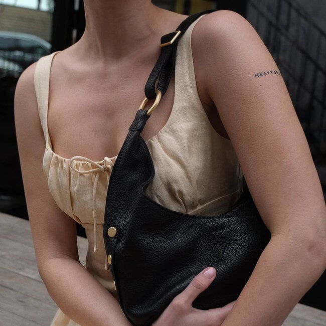 Hammitt Tom Zip Medium - Black - Brushed Gold - Red Zip