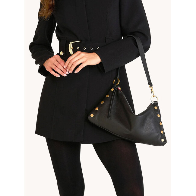 Hammitt Kyle-Black-Brushed Gold-Red Zip