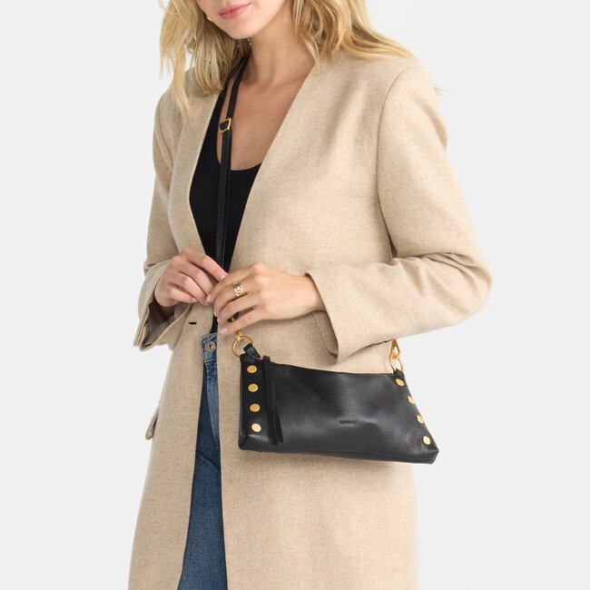 Hammitt Kyle-Black-Brushed Gold-Red Zip