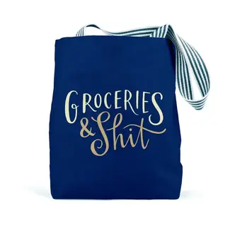Emily McDowell Cards Groceries & Shit Tote Bag- Navy