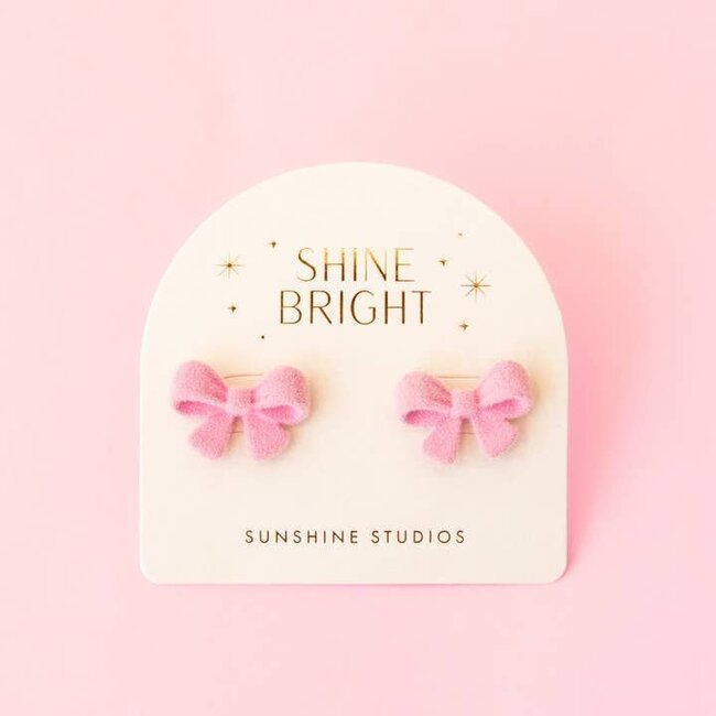 Sunshine Studios Flocked Bow Earring- Pink