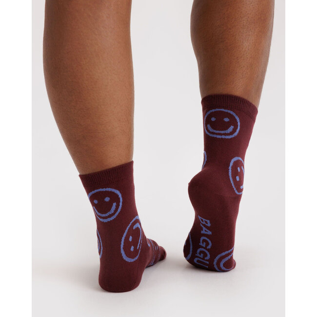 Baggu Crew Sock - Mahogany Happy