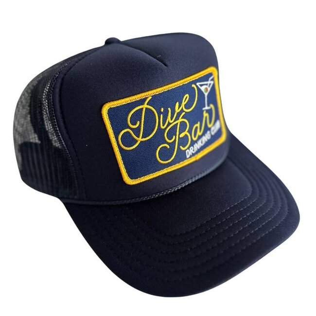 Local Beach Dive Bar Drinking Club Patch Trucker Hat- Navy