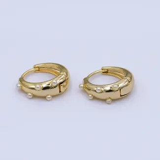 Shell Pearl Dotted Huggie Earrings- GP
