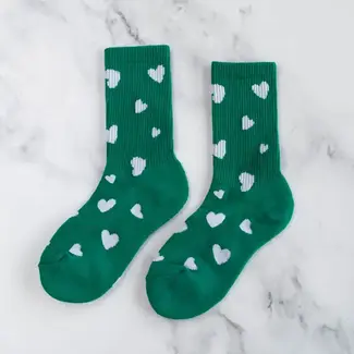 Tiepology Lovely Heart Shape Socks- Green/White
