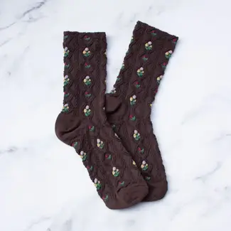 Tiepology Romantic Floral Socks- Dark Brown