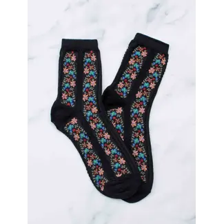 Tiepology Aahana Floral Socks- Black