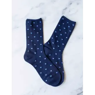 Tiepology Heart Crew Socks- Navy Blue