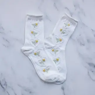 Tiepology Vintage Rose & Heart Socks- White