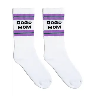 Living Royal Ribbed Crew Socks- Dog Mom- White