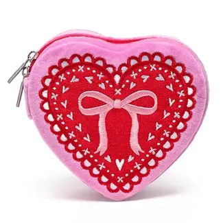 Living Royal Velvet Jewelry Zip Case- Heart Shaped w/ Bow