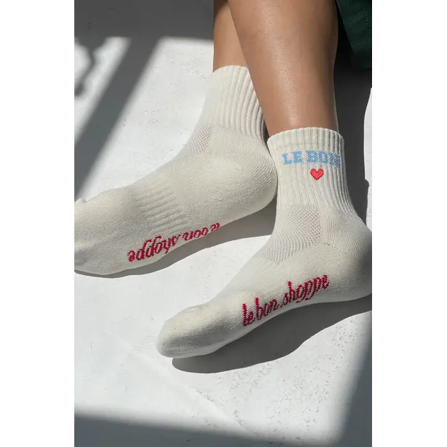 Le Bon Shoppe Embroidered Crew Socks- Vanilla