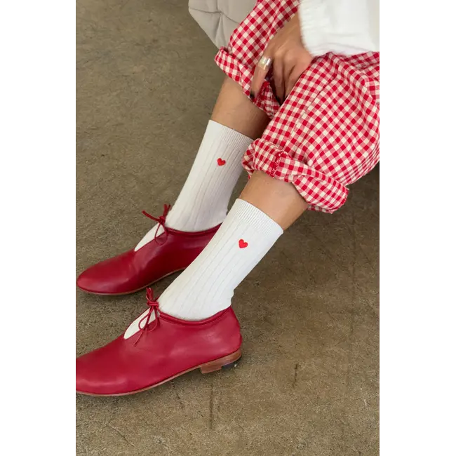 Le Bon Shoppe Embroidered Her Socks- Classic White + Heart