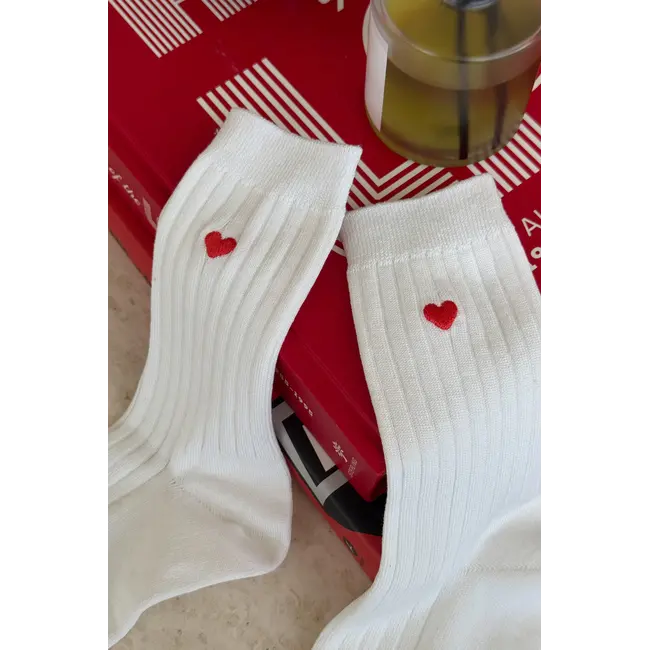 Le Bon Shoppe Embroidered Her Socks- Classic White + Heart