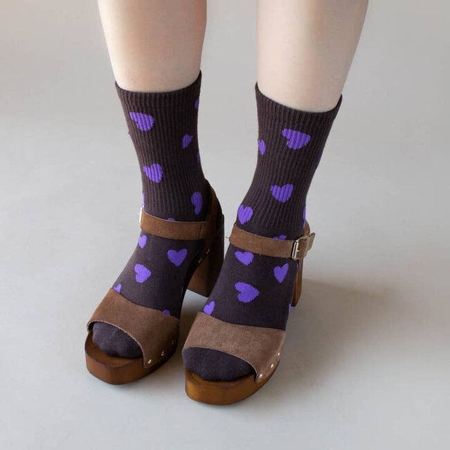 Tiepology Lovely Heart Shape Socks- Chocolate/Purple