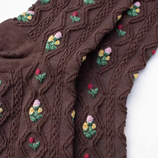 Tiepology Romantic Floral Socks- Dark Brown