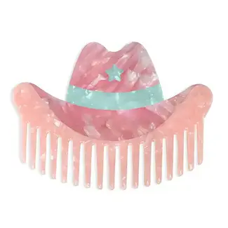 Living Royal Wide-Tooth Mini Comb- Cowgirl Hat- Pink & Blue
