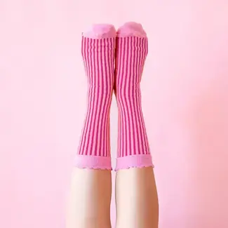 Sunshine Studios Stripe Crew Socks- Pink