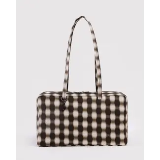 Baggu Medium Nylon Bowler Bag - Blurred Gingham Brown