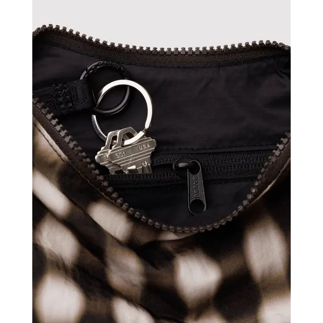 Baggu Small Nylon Crescent Bag - Blurred Gingham Brown