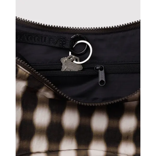 Baggu Medium Nylon Crescent Bag - Blurred Gingham Brown