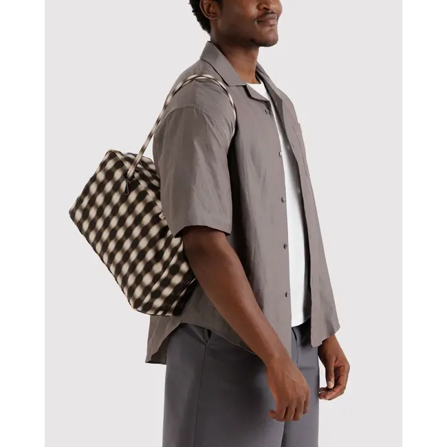 Baggu Medium Nylon Bowler Bag - Blurred Gingham Brown