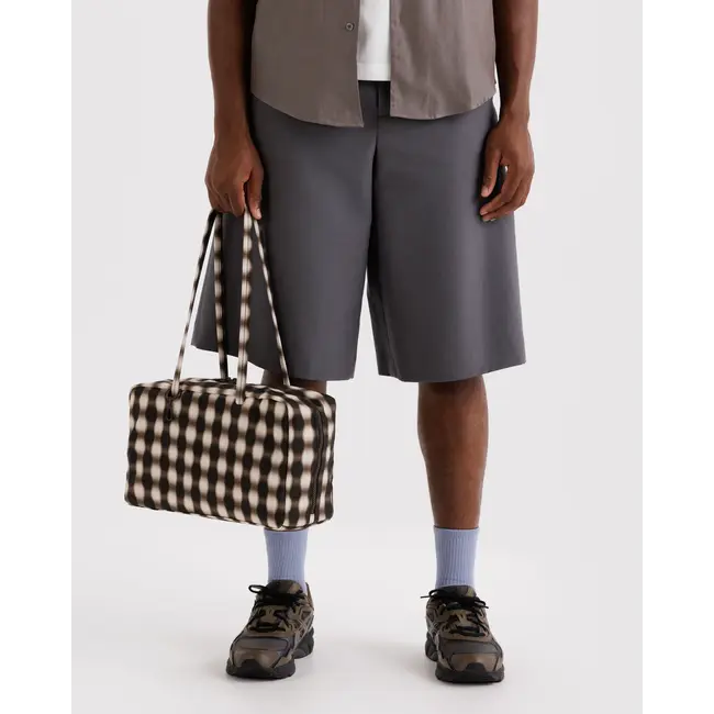 Baggu Medium Nylon Bowler Bag - Blurred Gingham Brown