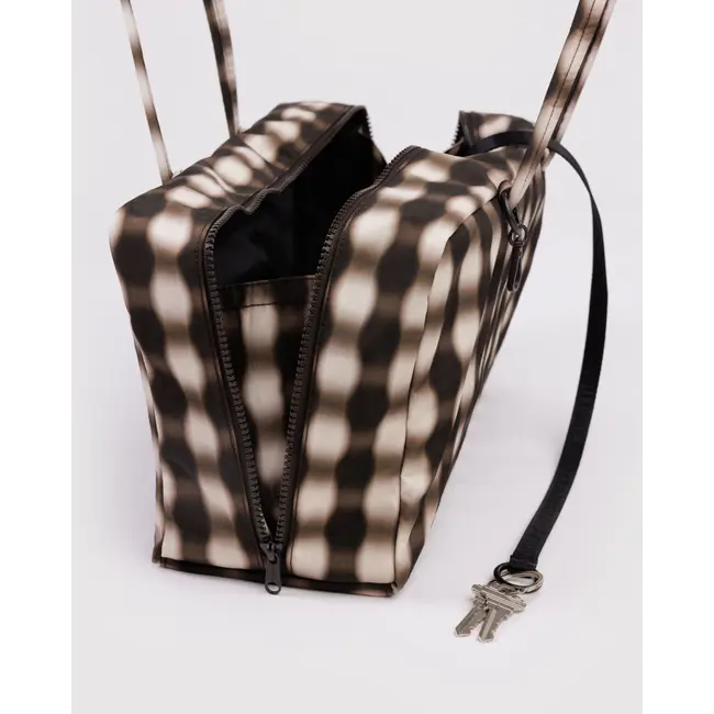 Baggu Medium Nylon Bowler Bag - Blurred Gingham Brown
