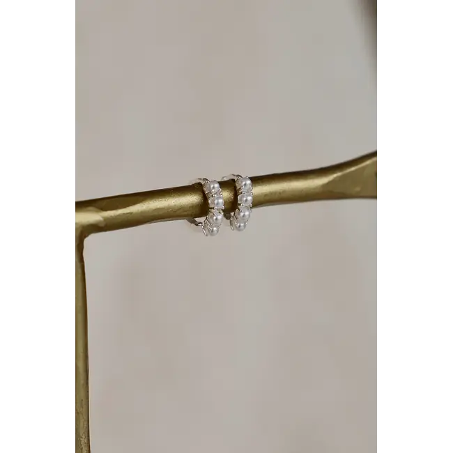 Katie Waltman Silver Mini Pearl Hoops- Silver