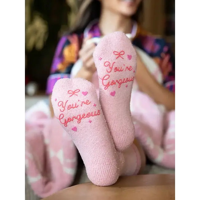 Living Royal Fuzzy Crew Socks w/ Bottom Grip- You're Gorgeous