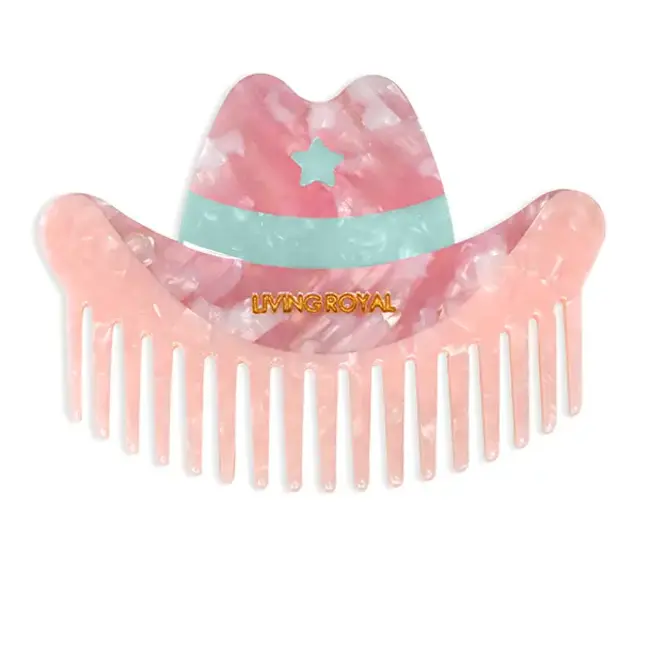 Living Royal Wide-Tooth Mini Comb- Cowgirl Hat- Pink & Blue