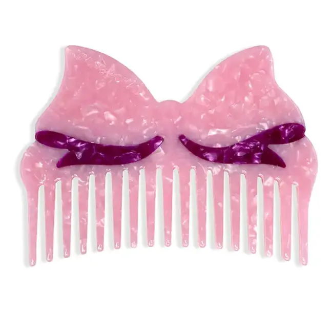 Living Royal Wide-Tooth Mini Comb- Ribbon Bow- Pink & Purple