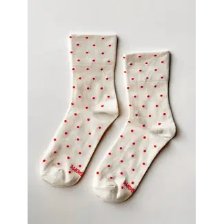 Le Bon Shoppe Sneaker Socks- Polka Dot- Cream/Red