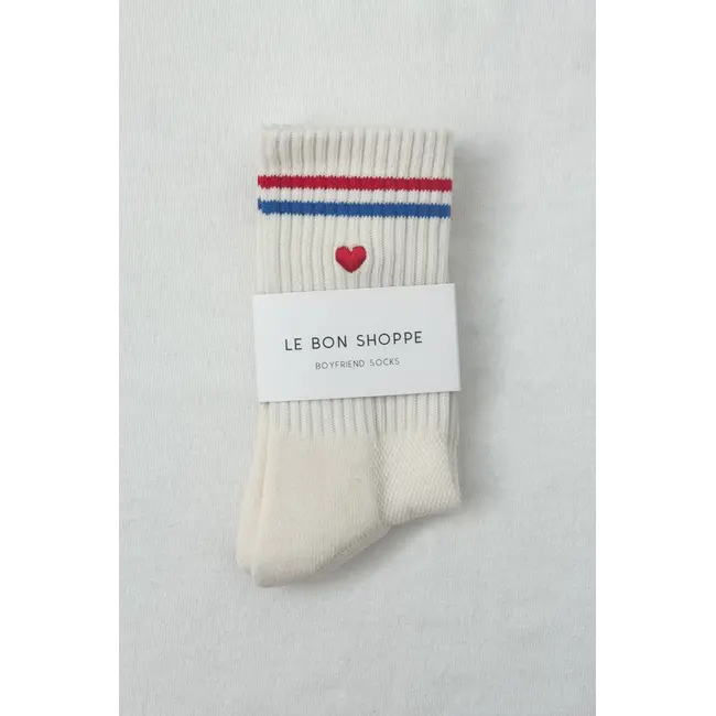 Le Bon Shoppe Embroidered Boyfriend Socks- Milk + Heart