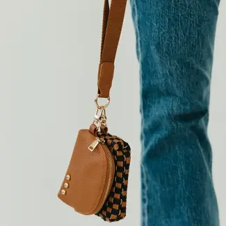 Pretty Simple Wonderlust Woven Dual Pouch Wristlet- Coffee Checkered