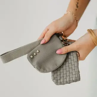 Pretty Simple Wonderlust Woven Dual Pouch Wristlet- Gray