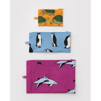 Baggu Flat Pouch Set- Vacation Animals